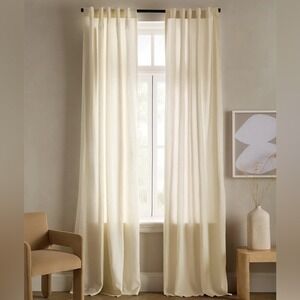 QUINCE 48x96 European Linen Light Filtering Curtains Ivory‎ Set 2 Panels  0028